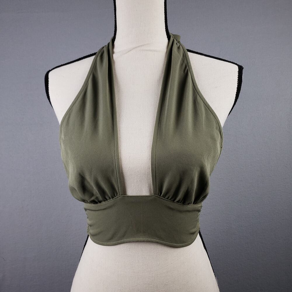 Divided Size XXS Plunge Neck Halter Crop Top Army Green Y2K‎ Festival Going Out